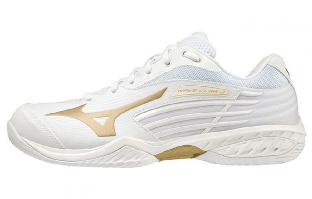 Mizuno Wave Claw 2 Comfortable Slip Resistant, Abrasion Resistant, Breathable Low top Badminton Shoes Unisex White Gold