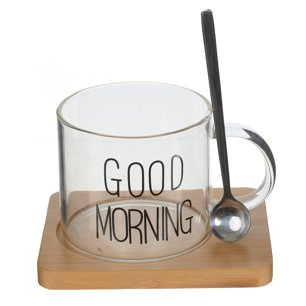GAEM Кружка с ложкой на деревянной подставке, 300 мл, L12 W9,5 H10 см, 2в.