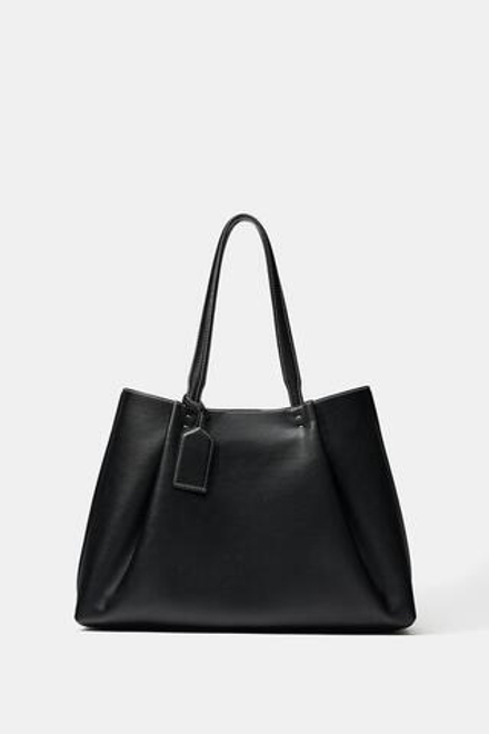 ZARA СУМКА-ШОПЕР С ЗАЩИПАМИ, ЧЕРНЫЙ