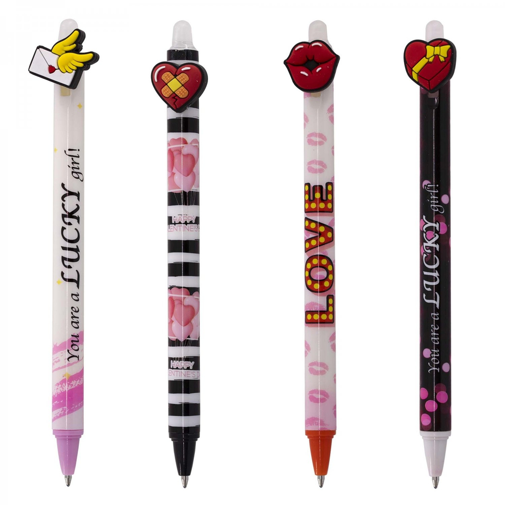 Ручка гелевая пиши-стирай Alingar, автомат, "Губы, сердца", 0,5 мм, синяя, круглый, цветной, пластиковый корпус, карт. уп.