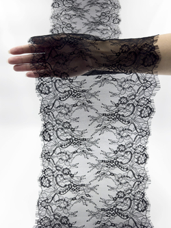 Кружево шантильи черное неэластичное ширина 22 см купон 2.9 м