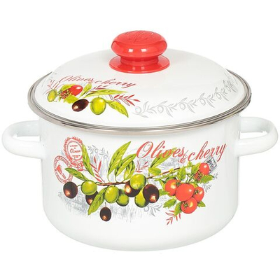 Кастрюля сталь, эмал, 3 л, с крыш, Сиб товары, Оливки и черри, 3MD181M, индукц