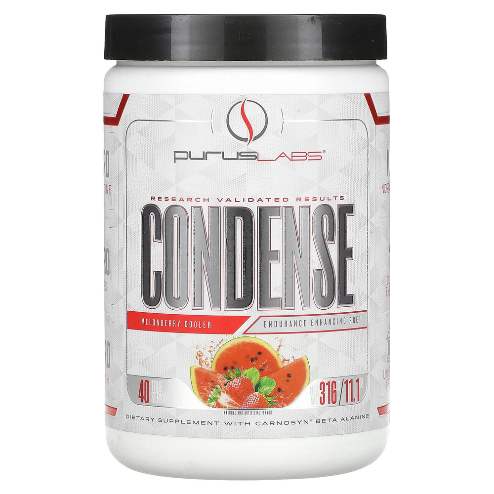 Purus Labs, ConDense, предтренировочный комплекс для повышения выносливости, со вкусом арбуза и клубники, 316 г (11,1 унции)