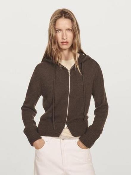 Massimo Dutti Кардиган с капюшоном из 100% кашемира, коричневый