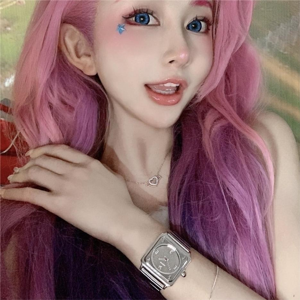 WUSSA ENTER Small Block, Fashion Versatile Quartz Movement Stainless Steel Strap Watch Unisex Silver Dial