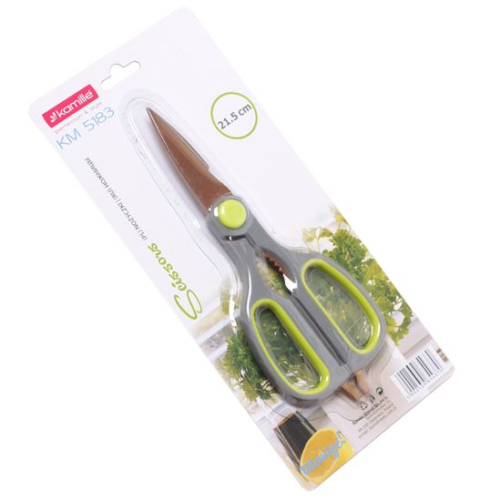 Ножницы кухонные 21,5 см. из нержавеющей стали с орехоколом Kamille КМ-5183 с пластиковыми ручками