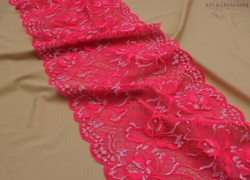 Эластичное кружево, ОПТ, 22 см, ярко-розовое/с серебряным напылением (Арт: EK-2224), м