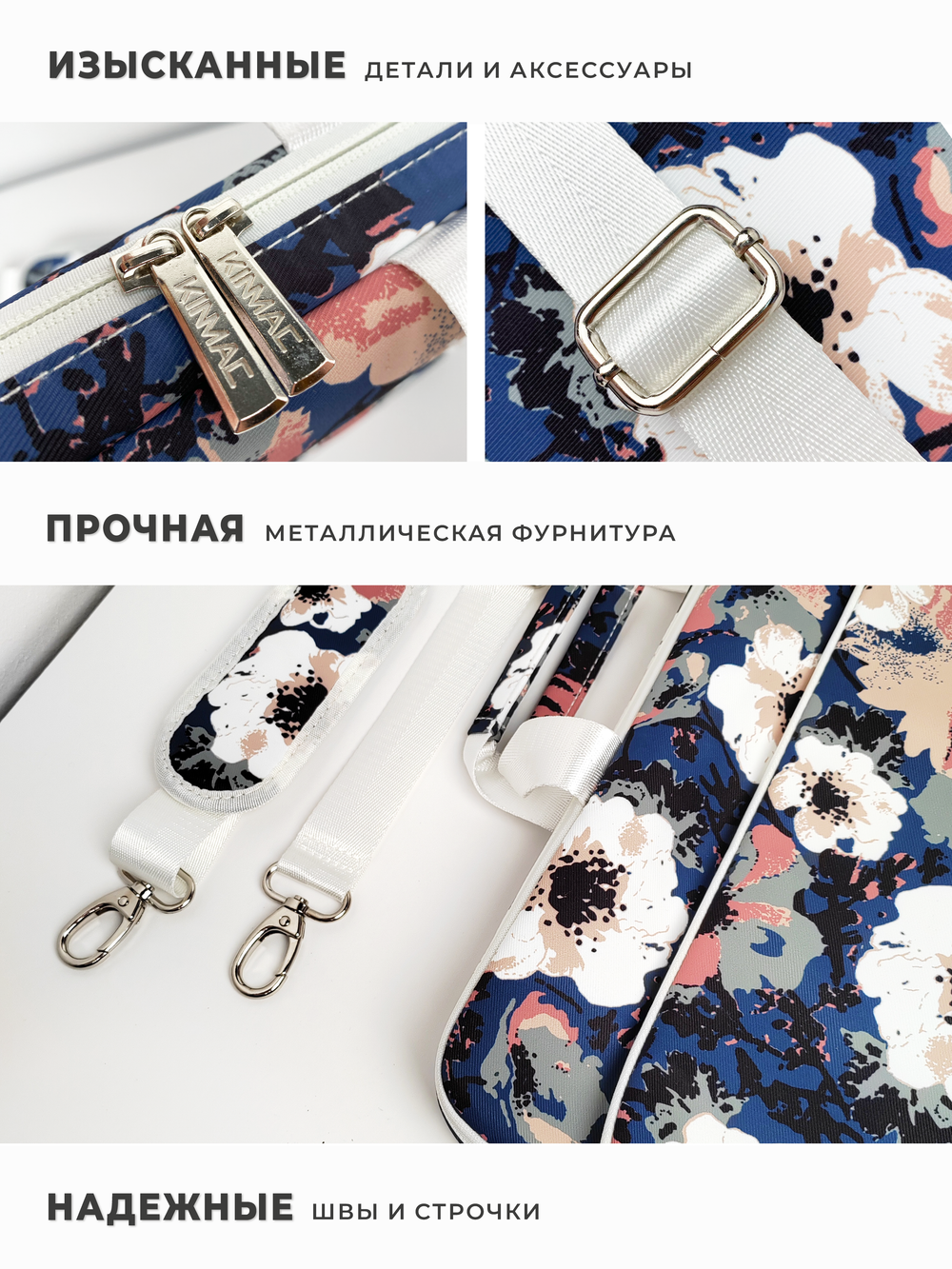 Сумка для ноутбука 15,6" и 17" с ремнем на плечо и большим карманом спереди (Цветы)