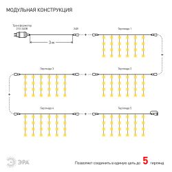 Светодиодная новогодняя гирлянда ЭРА ENOZ-2B Занавес уличная 2 м*2 м желтая 96 LED