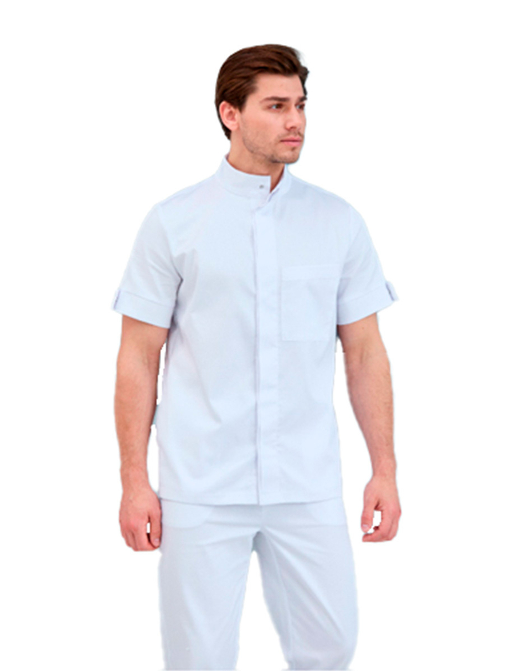 Рубашка медицинская мужская Dr. Nice DRN733 со стойкой, с коротким рукавом, голубой, 56