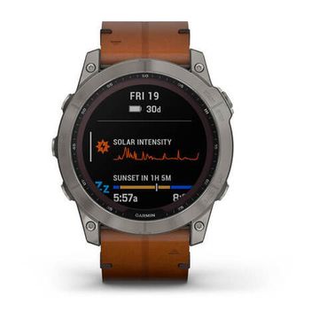 Умные часы Garmin Fenix 7X Sapphire Solar титановый черный с коричневым кожаным ремешком