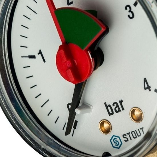 Манометр радиальный Stout 1/4", 4 бара, 50 мм с указателем предела (SIM-0008-500408)