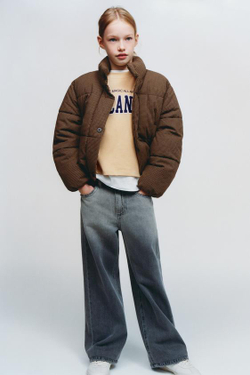 ZARA ПУХОВИК В КЛЕТКУ ВИШИ, КОРИЧНЕВЫЙ