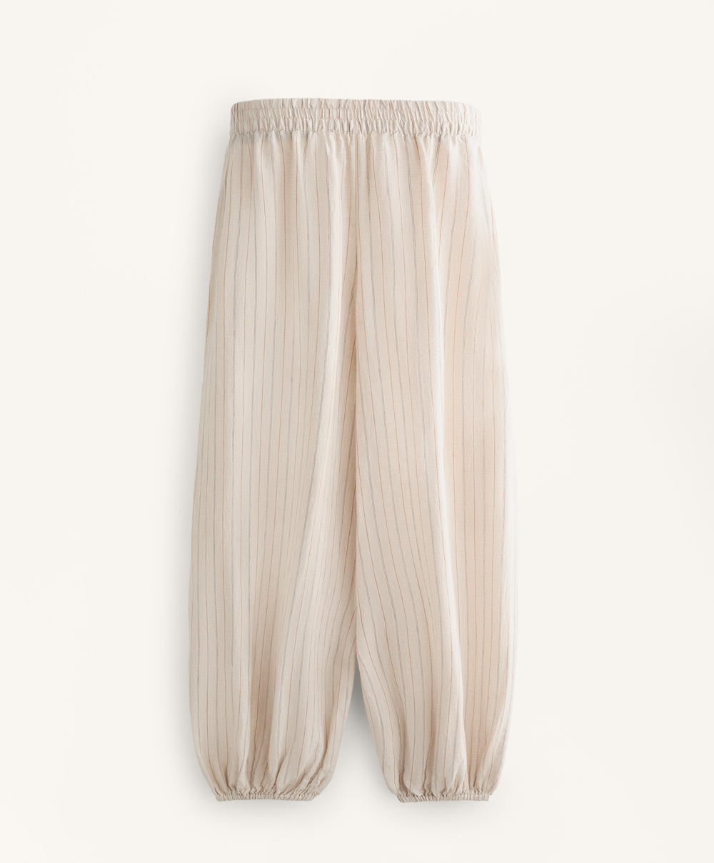 OYSHO Полосатые брюки из 100% льна, песочный меланж