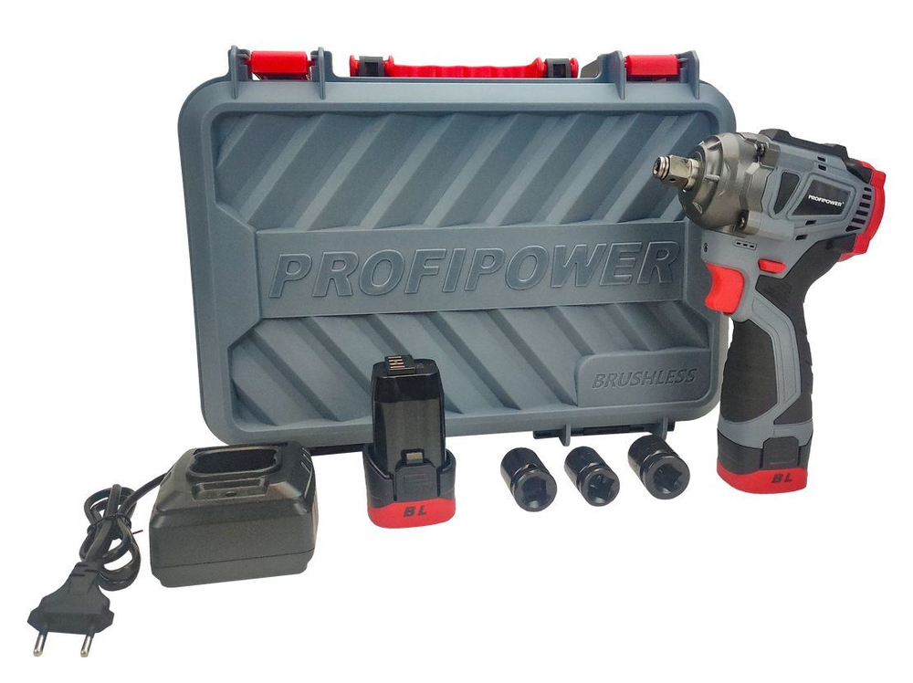 Аккумуляторный бесщеточный ударный гайковерт PROFIPOWER BL-163 (16В, 260Нм, Li-ion 2шт, 2.0Ач, ударные головки 17,19,21, З/У,в кейсе)