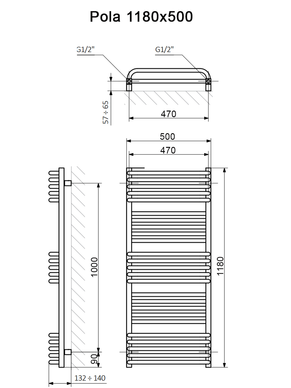 Полотенцесушитель Terma POLA 1180/500 RAL9016 белый матовый, шт