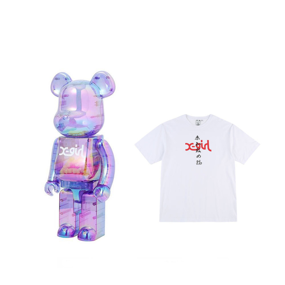Дизайнерские игрушки X-girl x BE@RBRICK CLEAR PURPLE 1000% 70cm, X-girl -1000％