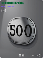 Номерок на дверь квартиры 500, для кабинета, офиса, шильдик 9 х 7 см, брашированная сталь, Айдентика Технолоджи