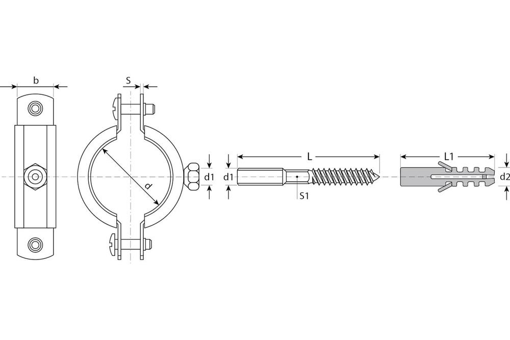 Хомут трубный с гайкой, оцинкованный, в комплекте с сантехнической шпилькой и дюбелем, 1 1/2_, 1шт, ЗУБР