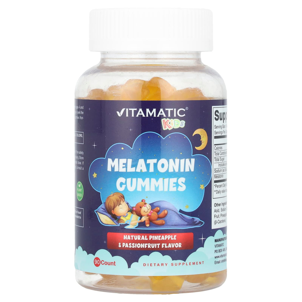 Vitamatic, Для детей, жевательные мармеладки с мелатонином, ананас и маракуйя, 90 шт.