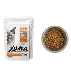 Полнорационный гипоаллергенный сухой корм "Холка" для кошек 20% мясных ингредиентов 3кг.