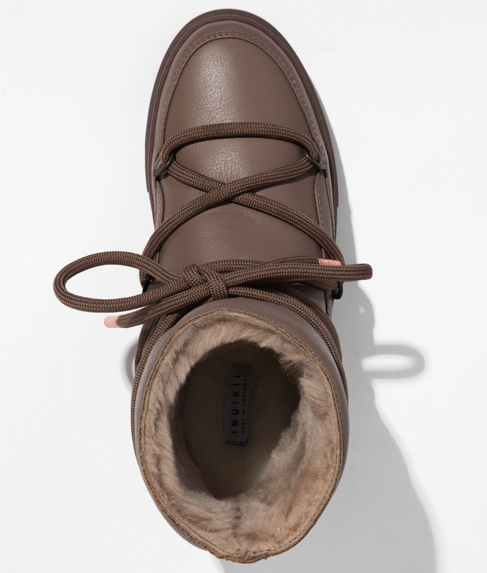 Высокие кожаные кеды INUIKII 75202-087 Sneaker Full Leather Taupe на меху