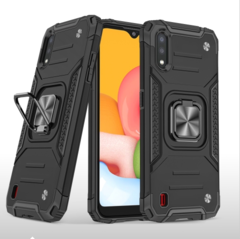 Противоударный чехол Strong Armour Case с кольцом для Samsung Galaxy A01 (Черный)