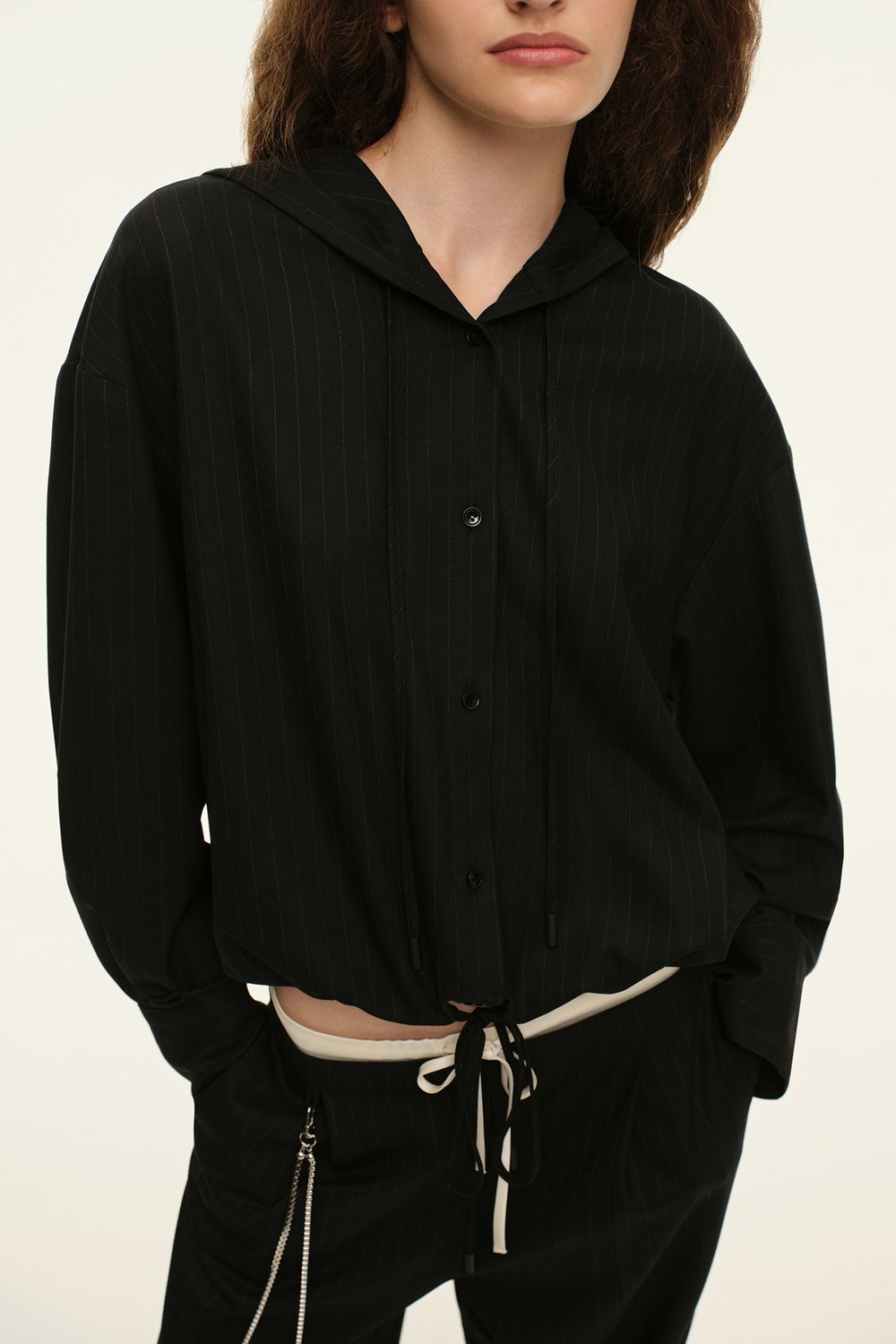 Жакет с капюшоном ((Рири)), черный в полоску