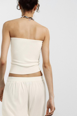 ZARA ТРИКОТАЖНЫЙ КРОП-ТОП БАНДО, БЕЛЫЙ
