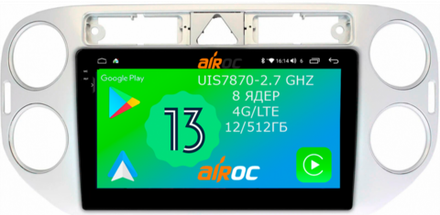 Магнитола для Volkswagen Tiguan 2007-2017 (серебро) - Airoc 2K AU-3704 на Android 13, TS20, 12/512Гб, SIM-слот