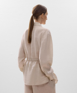 Oysho Длинная льняная рубашка, песочный меланж