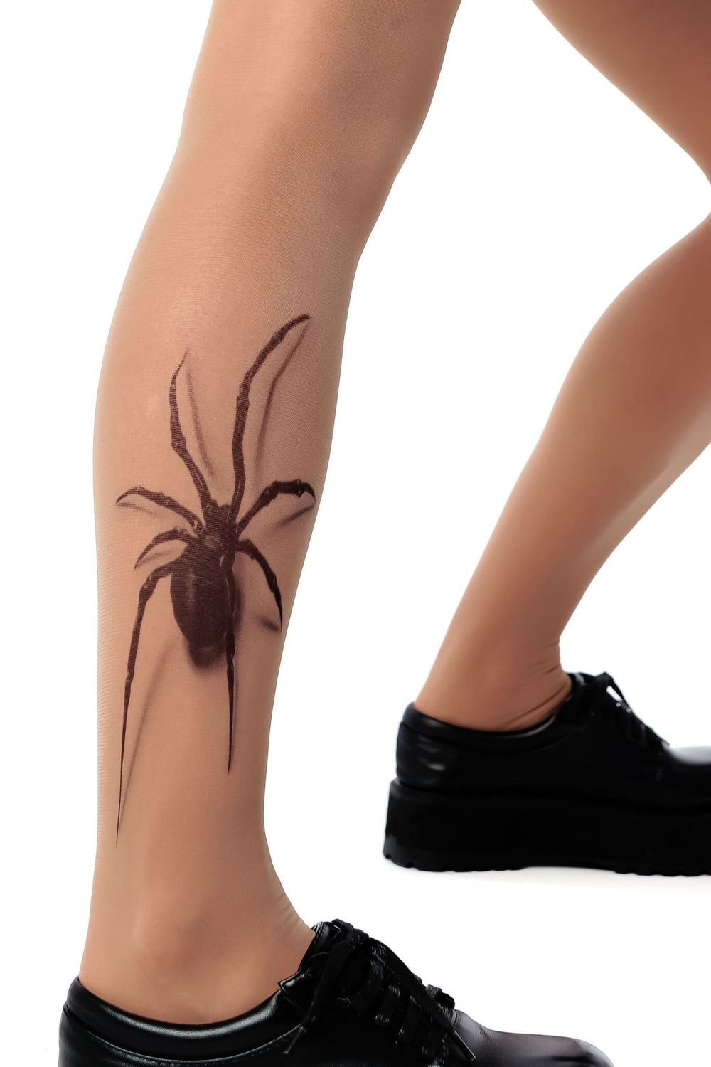 Колготки +size с принтом в виде паука на правой ножке (Размер: XL-XXL-XXXL) (Цвет: бежевый)