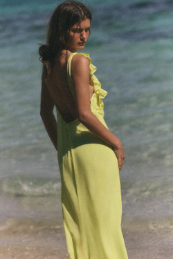 ZARA ДЛИННОЕ ПЛАТЬЕ ИЗ ЖОРЖЕТА, ЛИМОННО-ЖЕЛТЫЙ