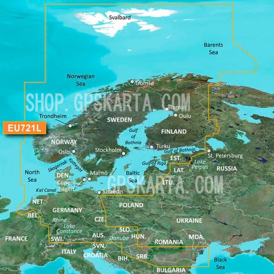 Северная Европа карта глубин для Garmin BlueChart G3 Vision VEU721L