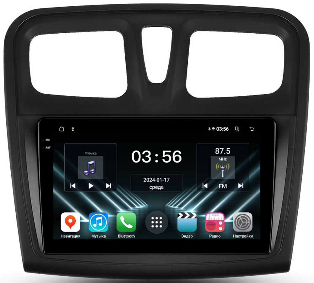 Магнитола для Renault Logan 2, Sandero 2 2014+ - FarCar DX3051-9M монитор 9.5" IPS на Android 13, 4+64Гб, CarPlay