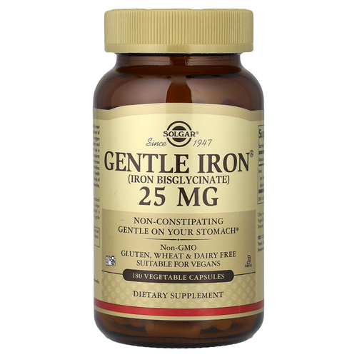 Solgar, Gentle Iron, 25 мг, 180 растительных капсул
