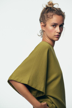 ZARA БРЮКИ В СТИЛЕ РУСТИК С РЕМНЕМ, ОЛИВКОВЫЙ