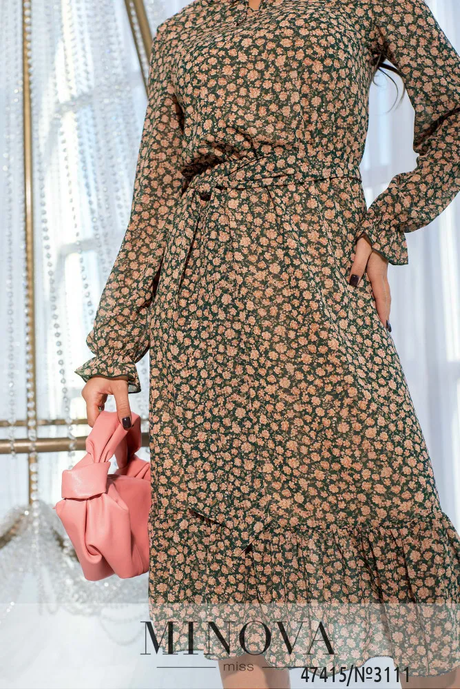 Платье 3111-зеленый-цветок Minova