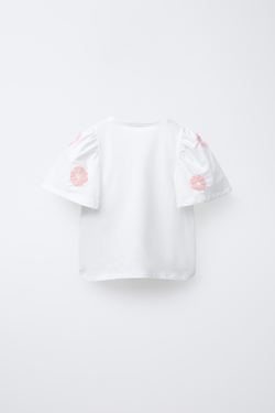 ZARA БЛУЗА С КОНТРАСТНОЙ ЦВЕТОЧНОЙ ВЫШИВКОЙ, БЕЛЫЙ