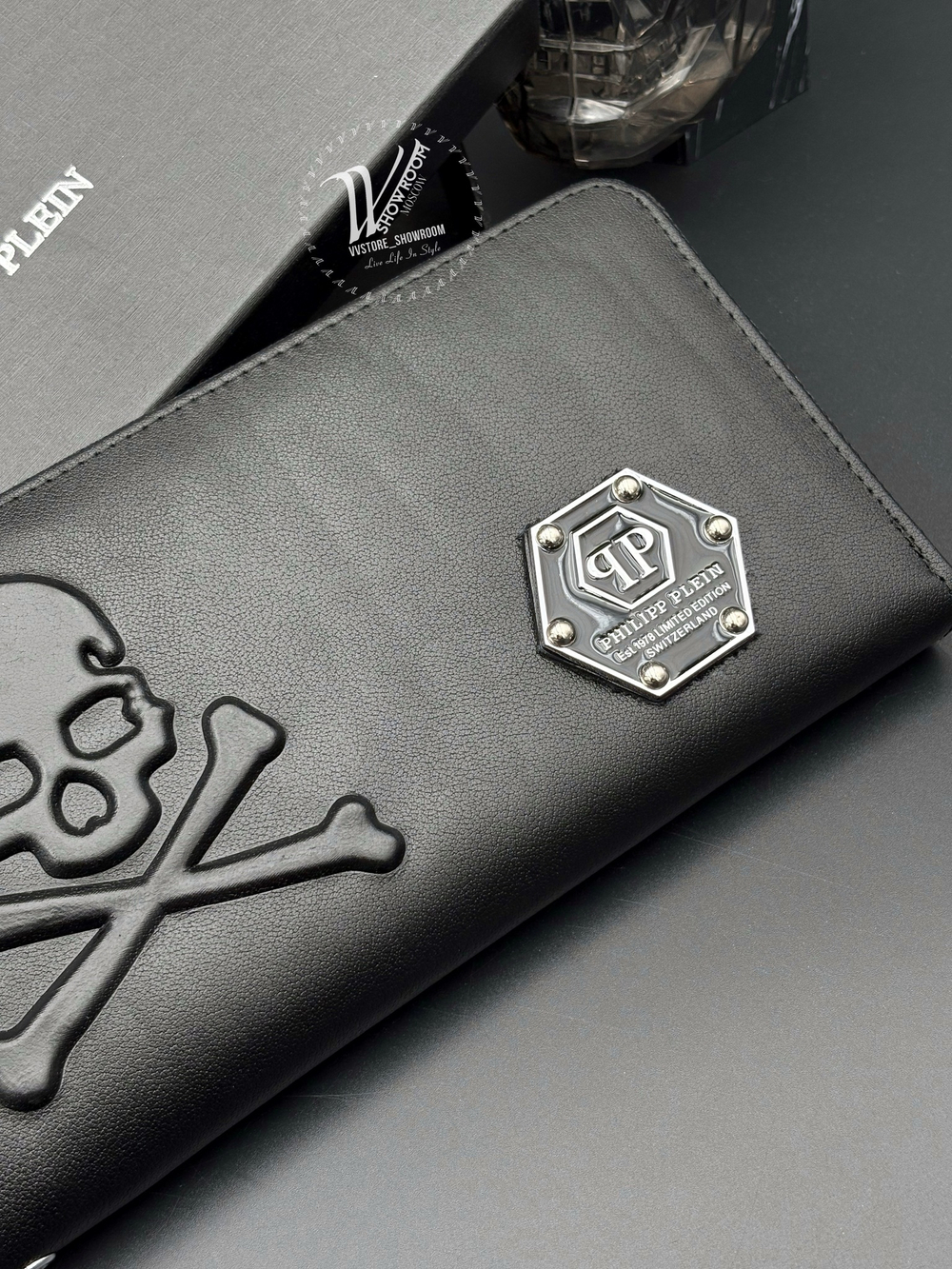 Кошелек на молнии Philipp Plein с фактурным черепом