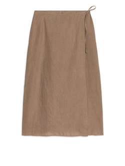 ARKET ЛЬНЯНАЯ ЮБКА С ЗАПАХОМ, РЫЖЕВАТО-КОРИЧНЕВЫЙ