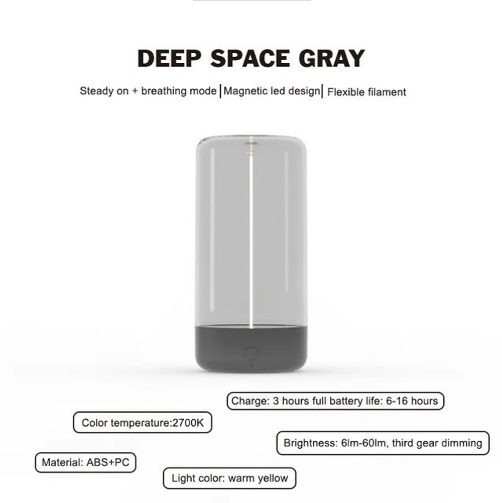 Мини-лампа, сенсорный диммер, питание от USB/аккумулятора, стекло/пластик, 5Вт, черная