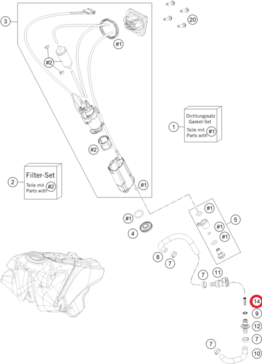 Фильтр топливный в коннектор KTM, HQV, GASGAS