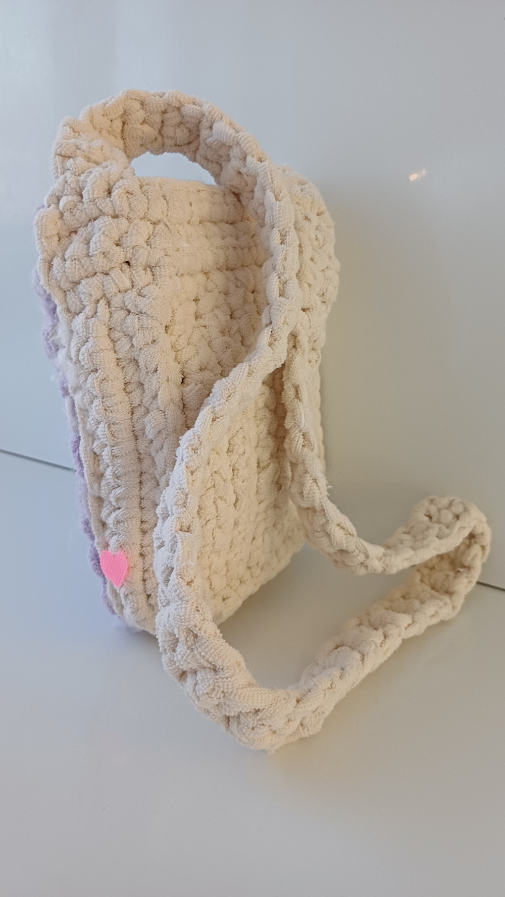 Сумка вязаная кроссбоди фиолетово-бежевая