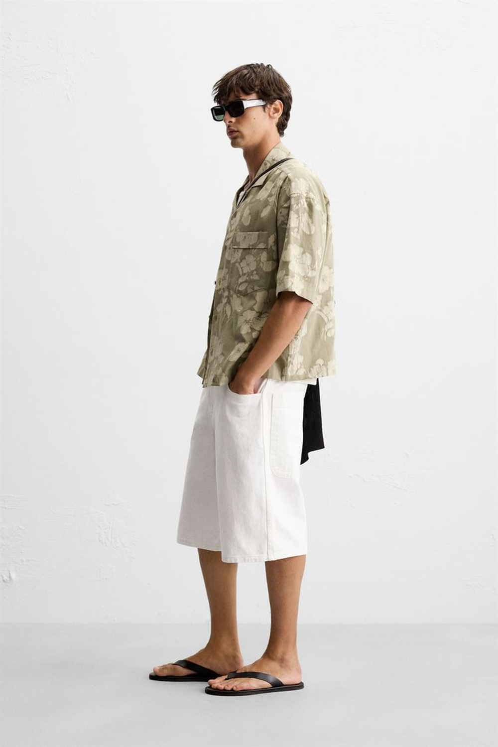 ZARA ЖАККАРДОВАЯ РУБАШКА С ЦВЕТОЧНЫМ РИСУНКОМ, ШАЛФЕЙНО-ЗЕЛЕНЫЙ