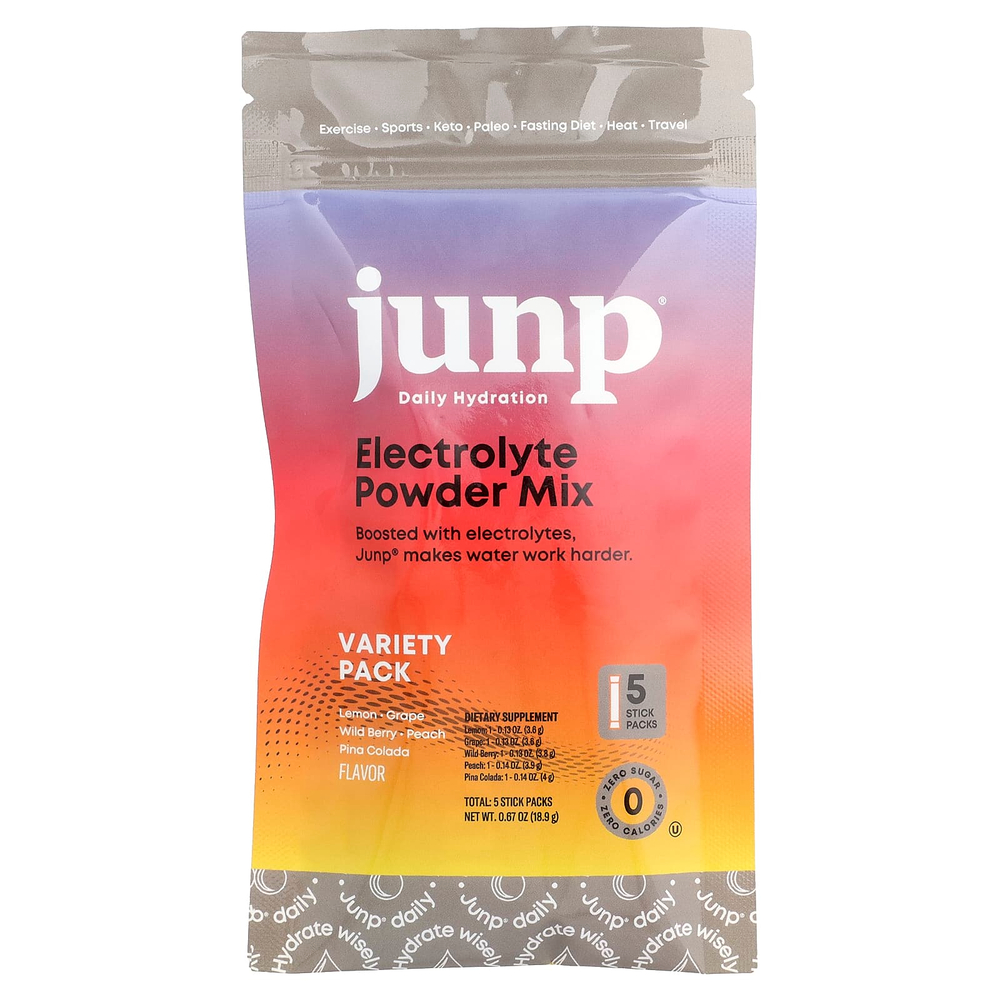 JUNP Hydration, электролитная порошковая смесь, ассорти вкусов, 5 пакетиков-стиков, 18,9 г (0,67 унции)
