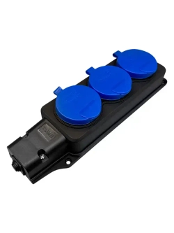 Колодка для удлинителя каучуковая 3 розетки / 16А / уличная, силовая с заземлением