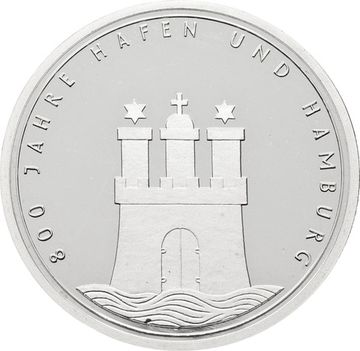 10 марок 1989 Proof Германия «800 лет Гамбургскому порту»