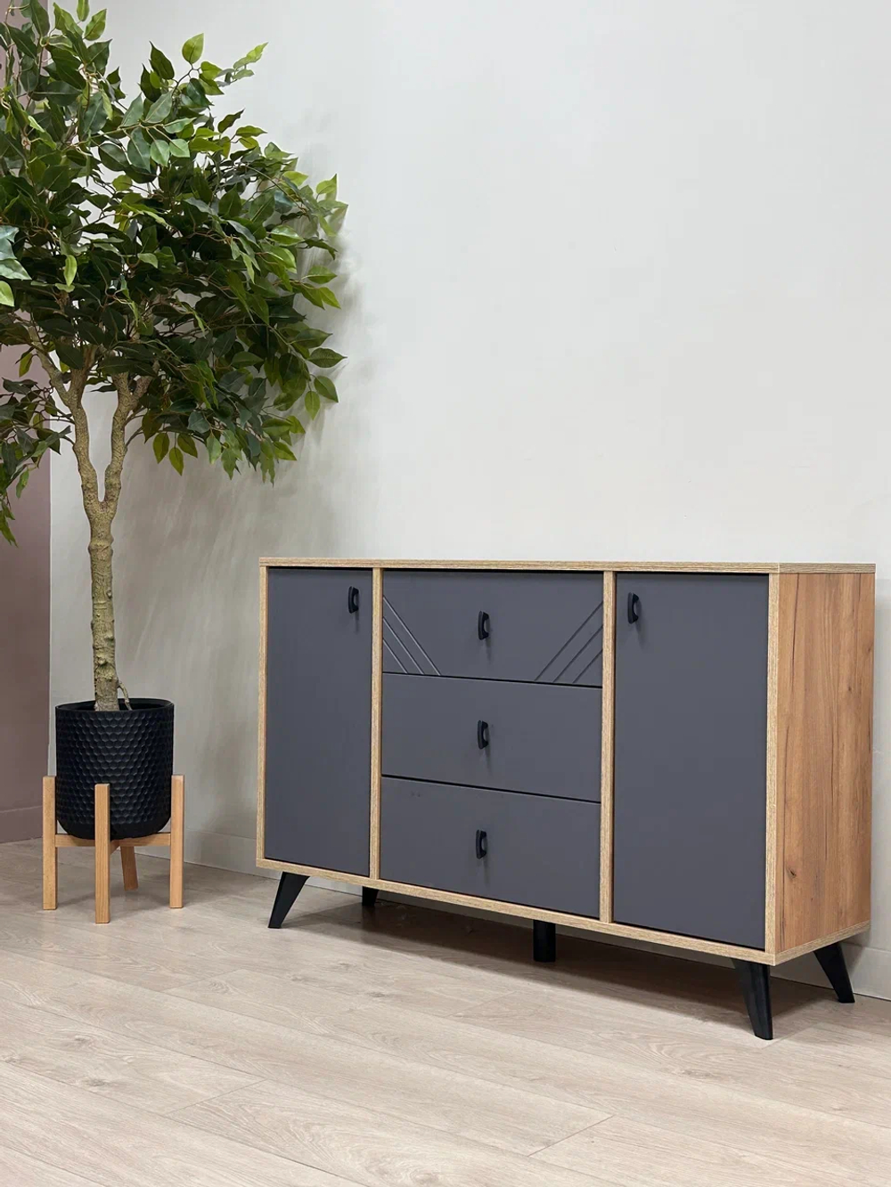 Комод 3 ящика 2 створки «Байкал» Графит