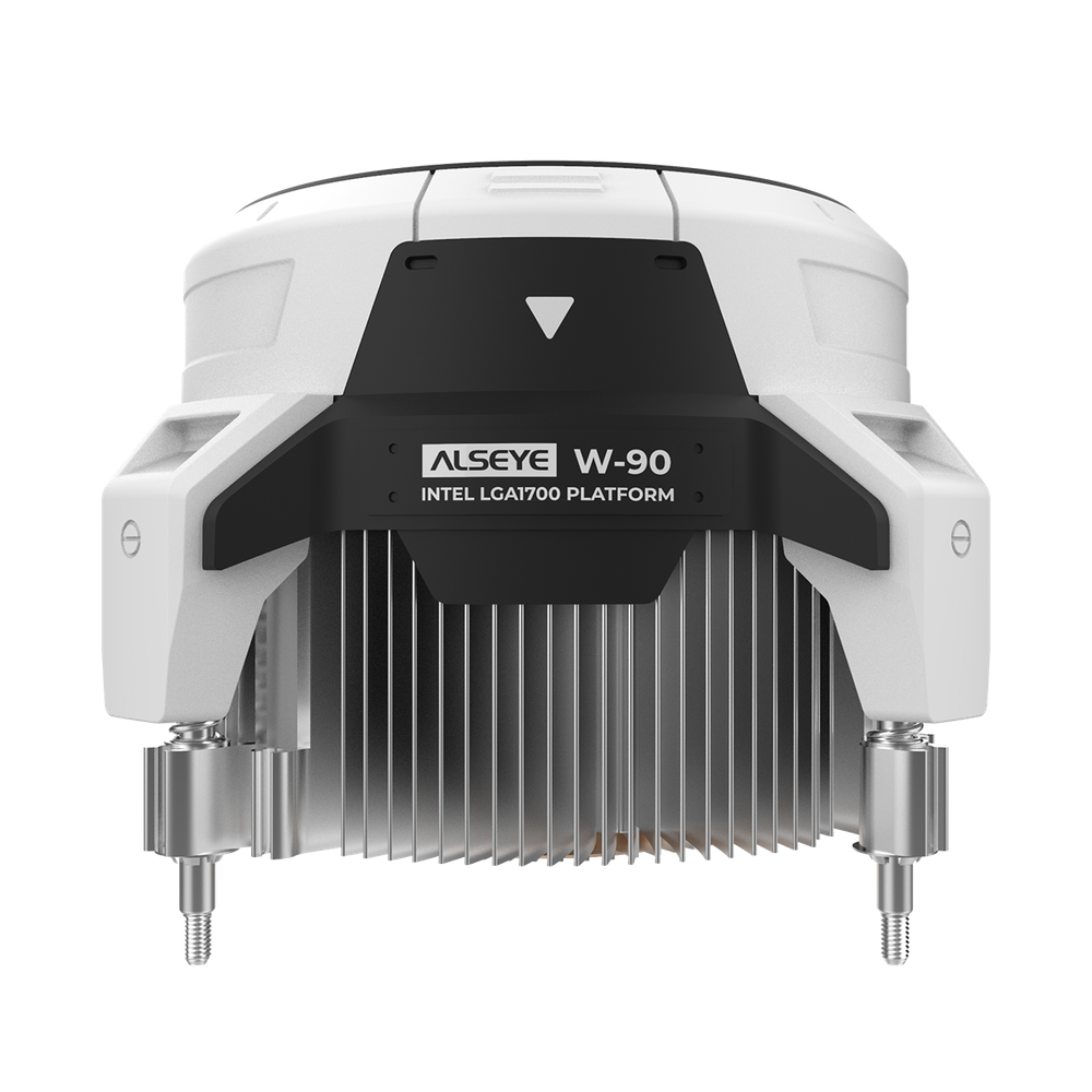 Кулер для CPU Alseye W90, 1х92мм, 900-3000rpm, 4-pin, Al+Cu, серебристый-черный-белый/ARGB, 52.5CFM, 28.3дБ, TDP 90Вт, LCD-дисплей, INTEL 1700/1200/115x, AMD не поддерживается (AS.01.08.0001)